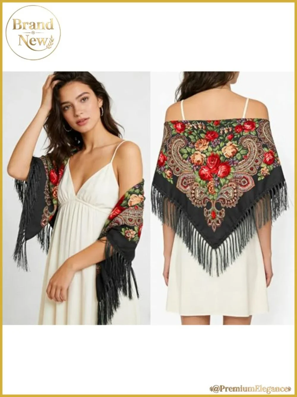 Cotton Polyester Floral Print Scarf Wrap Shawl with Tassels
